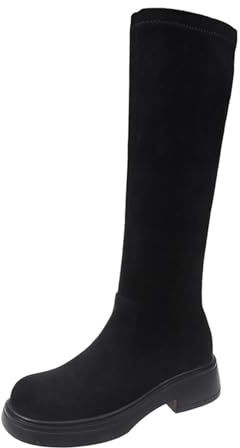 Black Ladies Fashion Skinny Boots with Suede Material and Stretch Design for Comfort and Height Lift Suitable for Cold Weather
