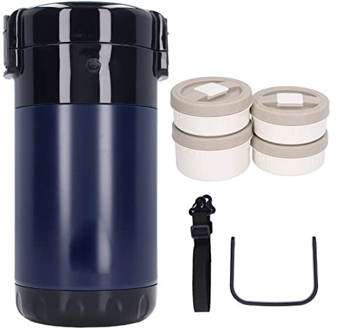 Adfaga Contenitore termico per alimenti Contenitore per alimenti termico in acciaio inossidabile 304 Contenitore per pranzo isolato sotto vuoto a 4 strati con manico 2,6 litri Gran (Blu)