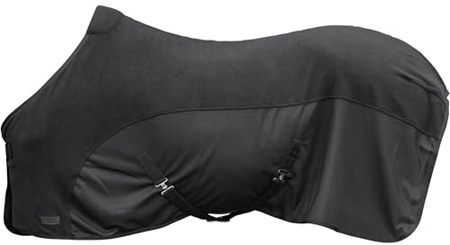 Covalliero - Abschwitzdecke FS26 – Pferdedecke mit Brustverschnallung, Kreuzgurten & Schweifriemen – leicht & atmungsaktiv – Transport- & Fliegendecke in Schwarz (Black) – Gr. 165cm