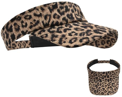 DXPETA Running Visor Women Men, Sun Visor with Leopard Print Design, Adjustable Ponytail Cap for Running Golf Tennis, Cheetah Print Sun Hat for Outdoor Sports and Travel Brown
