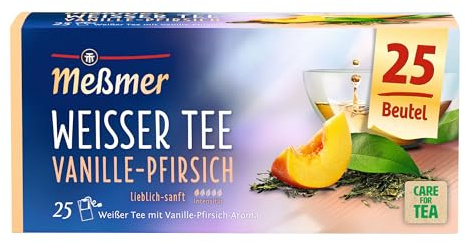 Meßmer Weißer Tee Vanille-Pfirsich | 25 Teebeutel | Vegan | Glutenfrei | Laktosefrei