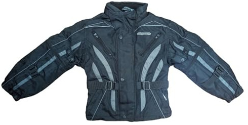 RKsports Kids FIGO Motorbike motorcycle Textile Jacket in Black Waterproof Windproof (M/ 32-34)
