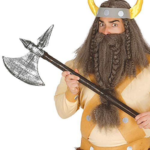 FIESTAS GUIRCA | Hacha de Bárbaro de Disfraz (83 cm) - Accesorio Medieval Vikingos para Carnaval Halloween Fiestas Temáticas - Adulto Infantil - Plata Marron