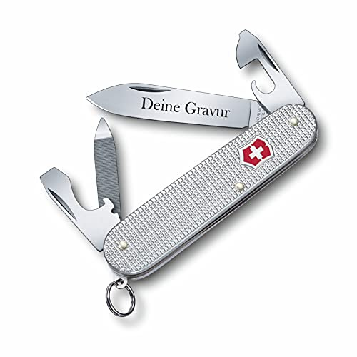 Taschenmesser Cadet Alox mit Wunsch Gravur auf der Klinge I Geschenk für Männer Frauen I zum Geburtstag I Schweizer Taschenmesser personalisiert mit 6 Funktionen 0.2601.26