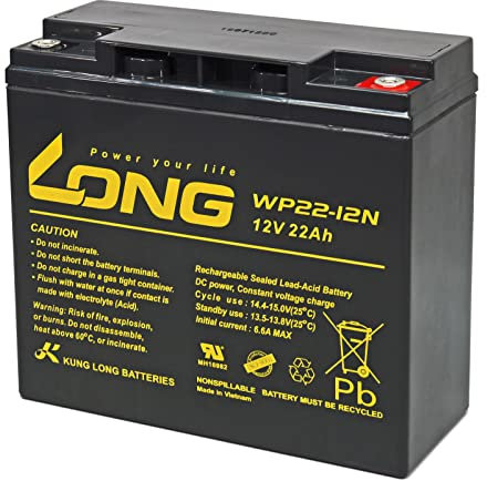 Batteria di ricambio KungLong per impianti di illuminazione di emergenza e impianti di allarme n 12V 22Ah resistente all`utilizzo ciclico, 12V, Lead-Acid