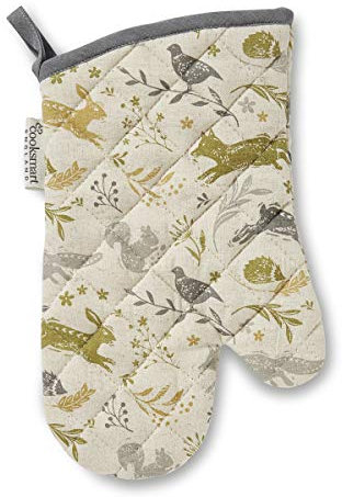 Cooksmart British Designed Oven Gloves | Modern Design Gauntlet Oven Gloves Heat Resistant | Oven Mitt or Baking Gloves Perfect For Modern Kitchens - Woodland