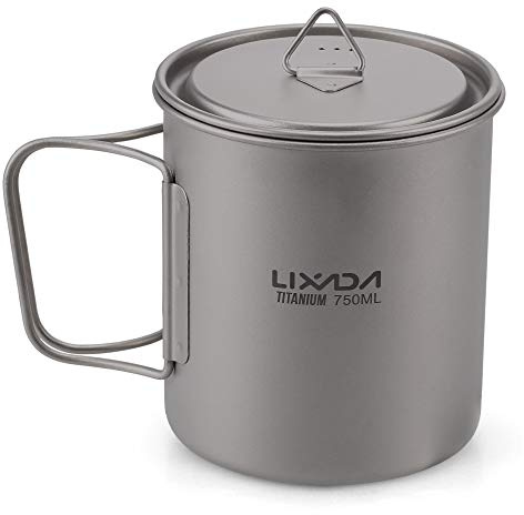 Lixada Ultralight Titanium Portable Titanium Water Cup with Lid and Folding Handle Outdoor Camping Kitchen Picnic