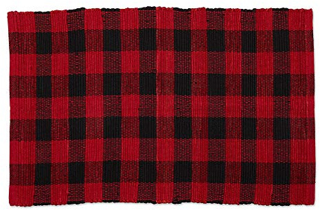 DII Buffalo Check Rug Collection, Hand Dyed Reversible Chindi Rug, 26x40, Red/Black