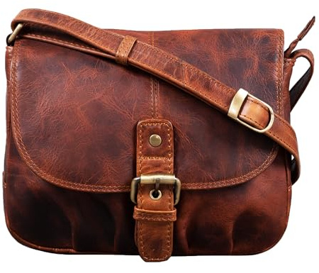 STILORD Iris Leder Handtasche Damen klein Vintage – Umhängetasche für Freizeit, Ausgehen & Party – Echtleder Abendtasche mit Fächern Farbe:Kara - Cognac