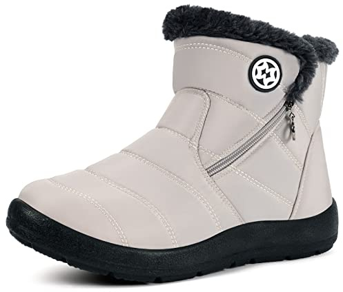 Gaatpot Bottes Femme Imperméable Bottines de Neige,Beige,42 EU