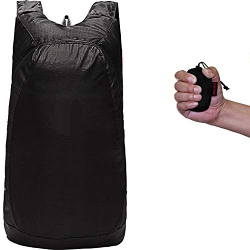 Abcsea 1 Stück schwarz Faltbarer Leichter Rucksack tagesrucksack, Kleiner ultraleichter Faltbarer Rucksack, Kleiner wasserfester wanderrucksack, Outdoor packbarer Reiserucksack Wasserdicht-20L