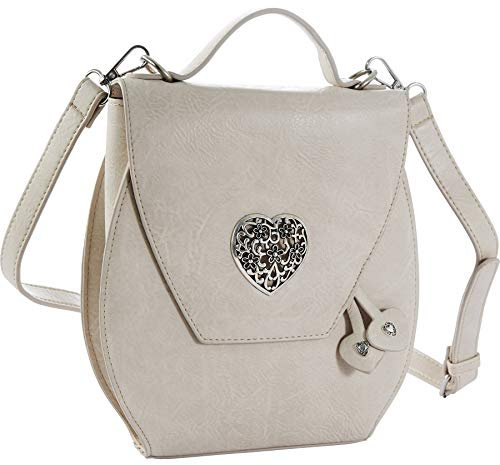 dressforfun Dirndl Tasche, Herztasche, Handtasche Damen mittelgroß, Trachten Mode, Trachtentasche in Wildlederoptik, Damen Tasche, Umhängetasche, Oktoberfest Accessoires, Damen-Schultertaschen - beige