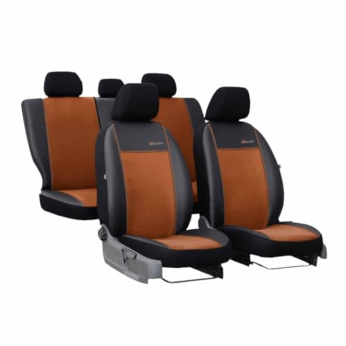 Saferide 3er Set Autositzbezüge PKW universal | Auto Sitzbezüge Kunstleder Braun für Airbag geeignet für Vordersitze und Rückbank | 1+1 Autositze vorne und 1 Sitzbank hinten teilbar 2 Reißverschlüsse