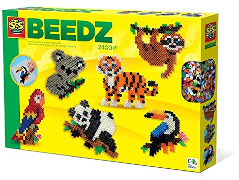 SES Creative | Bügelperlenset Dschungeltiere für Kinder ab 5 Jahren | Mit 2400 Bügelperlen und Stecktafel | Vorlagen für Koala, Papagei & Co | Kreatives Bastelset zur Förderung der Motorik