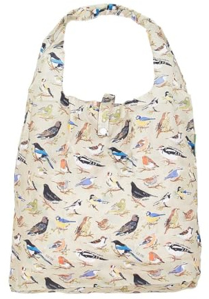 ECO CHIC Lightweight Foldable Reusable Shopping Bag Water Resistant Tote Bag (Wild Birds Green)