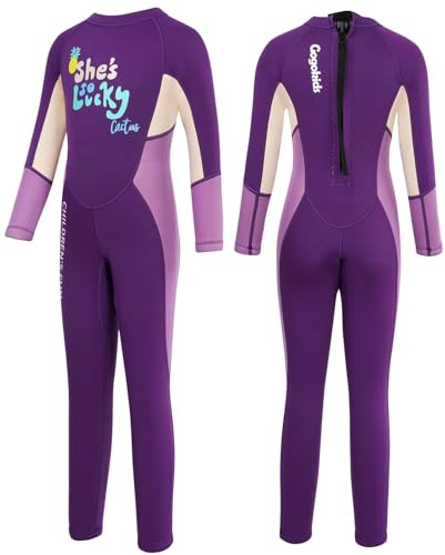 Gogokids Barn våtdräkt flickor neopren baddräkt, barn 2,5 mm termiskt utslagsskydd varma tjocka badkläder solskydd dykning snorklingskostym UV 50+, lila M