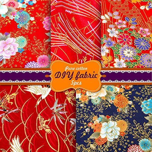 Souarts 5 Stück Patchwork Stoff Baumwollstoff Patchwork Stoff Japanischer Stil Stoff Dekorative Stoff für Kleidung DIY Handwerk (Rot,50x50cm)