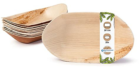 GREENBOX Palmware - Palmblatt Schale für Fingerfood I Einweggeschirr biologisch abbaubar, kompostierbar I Einweg Schälchen Servierteller Dipschale Snackschale I 25 Stück Party Schiffchen 20 cm