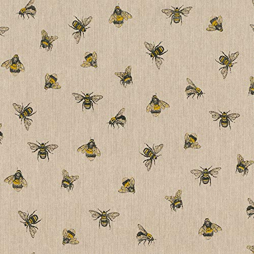 Hans-Textil-Shop Stoff Bienen Meterware Leinenlook Halbpanama 140 cm breit – Stoff mit Bienen aus Baumwolle Polyester, Deko, Kissen, Tischwäsche & Vorhänge