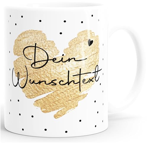 SpecialMe® Kaffeetasse Herz Punkte Dein Wunschtext personalisierbar Tasse personalisierte Geschenke Weiss Keramik-Tasse