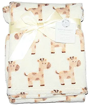KAV Soft Fleece Wrap Blanket - 75Wx100L CM Soft Unisex Pram Cot Crib Moses Basket Giraffe Print Gift Set for Newborn Babies Girl/Boy, Infant (Beige)