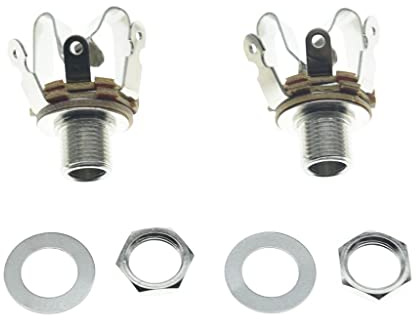 KAISH Premium 2pcs Brass Metric Thread Audio 1/4 Female Stereo Jack Socket 6.35mm Output/Input Jack TRS Stereo Panel Mount Jack Socket for Guitar/Bass/Pedals/Microphone