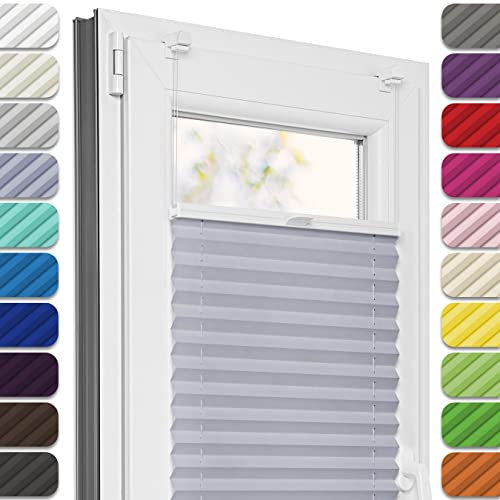 Estika Plissee ohne Bohren, Premium Klemmfix - 85cm Breite x 200cm Höhe - Grau-violett - Metal Plisseehalter ohne Bohren, Modern Sichtschutz für Fenster, Jalousien Fenster für innen