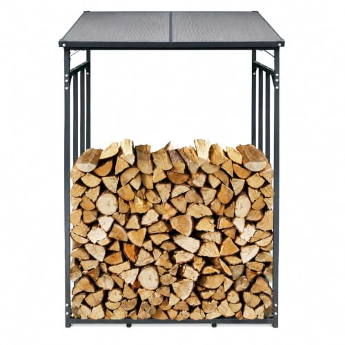 SCHMIDT security tools Kaminholzregal 130x70x185cm Aluminium Anthrazit Brennholzregal Holzstappelhilfe Holzunterstand 1,6 m³ Holz-Regal