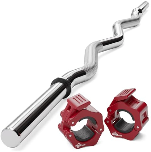 POUDI SPORT 1 curlstång/SZ hantelstång 120 cm av förkromat stål | Ø : 28 mm eller 30 mm | 2 hantellås + 2 avtagbara gummiringar