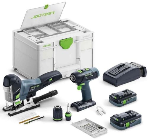 Festool Montageset Akku T 18+3 & PSC 420 CARVEX im Systainer | Akku-Bohrschrauber + Akku-Stichsäge, 2x 18 V / 4,0 Ah, Schnellladegerät TCL 6, CENTROTEC-Zubehör