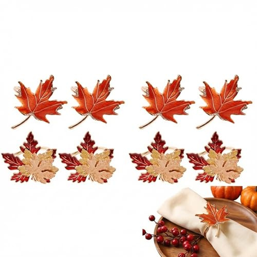 DOITOOL 8 Stück Serviettenringe Herbst - Ahornblatt Servietten Ringe Thanksgiving - Elegante Serviettenschnallen aus Zinklegierung für Hochzeit Halloween Tischdeko - Napkin Rings Gold Herbstdeko