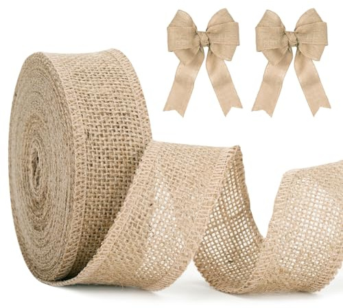 jijAcraft Juteband 4cm Breit, 10m Burlap Vintage Geschenkband, Sackleinen Decoband für Handwerk, Hochzeitdeko, Weihnachten, Herbstkranz