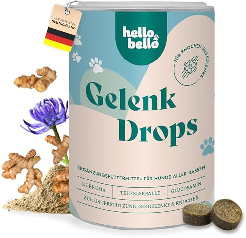 HELLOBELLO kaltgepresste Gelenk Drops für Hunde 350g mit Kurkuma, Glucosamin & Teufelskralle - Gelenk Drops Hund, Gelenk Drops für Hunde, Gelenkentzündung Hund, Gelenktabletten Hund, Gelenke Hund
