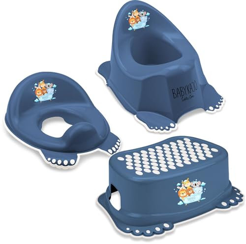 Babykajo 3 in 1 Baby Töpfchen Set - Kinder Töpfchen + Kinder Toilettensitz + Kinder Tritthocker – aus BPA freiem Plastik und mit Antirutschfüßchen. (dunkelblau)