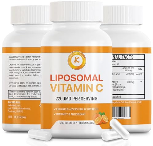 Liposomal Vitamin C 2200mg, Max Absorption, High Strength, Antioxidant, No additives, Non-GMO - 60 Capsules