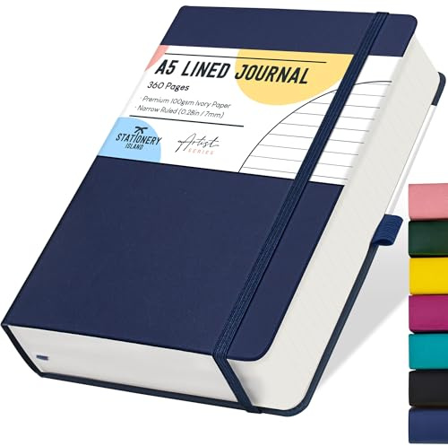 STATIONERY Island A5 linjerad anteckningsbok, 360 sidor tjock journal anteckningsbok, linjerad journal blåbär inbunden med 100 gsm för att skriva, arbeta, studera, dagbok