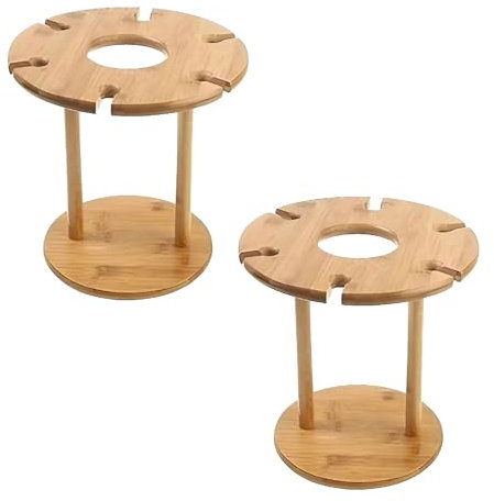 2 Stück Holz Tischplatte Weingläser Halter, Stehendes Weinglasregal, Elegante Arbeitsplatte Gläserhalterung mit 1 Flasche und 6 Tassen für Küche Bar Rest Dekoration