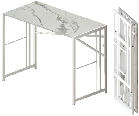 Lutown-Teen 103 cm Klappschreibtisch, Schreiben Gaming Computer Camping Schreibtisch, Keine Montage erforderlich Home Office Tisch, Weißer Marmor