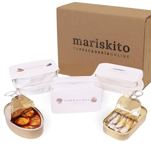 MARISKITO | Pack La Mar de Marinero - 6 Conservas Gourmet - Latas de Conservas Gallegas - Caja Regalo - Lote de Productos Delicatessen