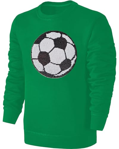 Blackshirt Company Kinder Fußball Wendepailletten Sweatshirt - EM WM Fussball Streichel Pullover Pulli Hoodie - Grün