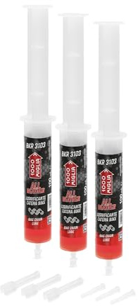1000 Miglia BKR 3103 Lubricante Cadena de Bicicletas ALL WEATHER - 300 ml(3 x 100 ml), en todas las Condiciones de terreno, Jeringa con aplicadores Drop y Huggie System, fórmula fluorescente perfumada