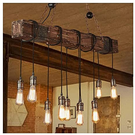 Modern Pendelleuchte 10 Leichtwerte hölzerne Retro rustikale Anhänger leichte, industrielle, verzweifelte Holz-Chandelie, Bauernhaus Deckenbeleuchtung for Esstisch Vintage Kitchen Bar Island Billard B