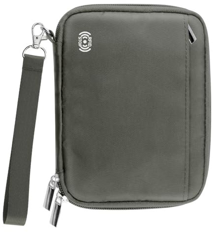 WALNEW Porta passaporto famiglia per 4, portafoglio da viaggio con blocco RFID, unisex, leggero, con cerniera, organizer per documenti e carte di credito, Grigio, Casual