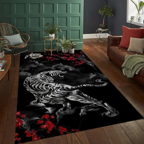 3D Gedruckt Bettvorleger Rutschfeste Area Teppich, Cartoon-Tier-Tiger 3D Optische Illusion Teppiche Weich Flanell Bodenteppich Wohnzimmer Schlafzimmer Throw Runner Teppiche Low Profile Türmatten- -3K9
