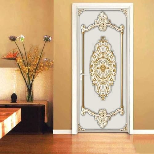 3D Türaufkleber Selbstklebend Türtapete Goldenes Gipsmuster 80 X 200 Cm Türfolie Poster Pvc Abnehmbar Wasserdichte Türposter Stickers - Kinderzimmer Wohnzimmer Küche Schlafzimmer Arbeitszimmer Bürotü