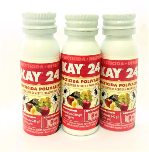 Insecticida Kay Tau-fluvalinato 24% 24cc (3x8cc). Tratamiento 45 lts. Eficaz control de plagas como Pulgon Prays mosquito verde