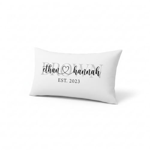 mia'spillow lab Minimal Embroidered Lumbar Pillow – Personalized Name Cushion for Neutral Bedroom, Sofa & Modern Apartment Decor, Custom Couple Keepsake Accent