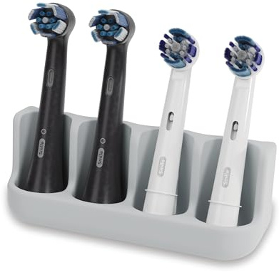 Qikfresh Halter für 4 Aufsteckbürsten elektrischer Zahnbürsten (Grau) | Passend für Oral-B, iO, Philips Sonicare, Waterpik, Fairywill - lebensmittelechtes Silikon - kompakt für jedes Badezimmer