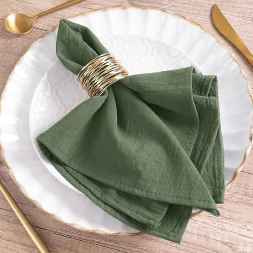 MLMW Olive Green Cloth Napkins Set of 6 Linen Dinner Cotton Napkins Cloth Bulk Washable 16×16 for Fall Wedding Party Baby Bridal Shower Birthday Table Decorations