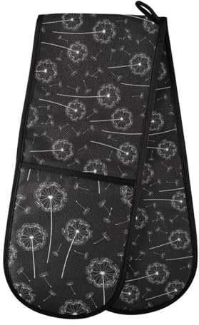 Double Oven Gloves Heat Resistant Funny Dandelion Double Oven Mitts Pot Holder Heat Protection Oven Gloves for Home Kitchen Baking Cooking BBQ Microwave